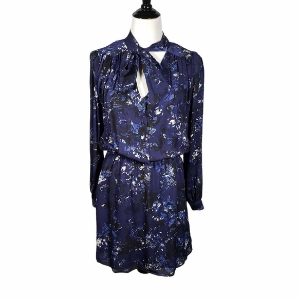 Parker Dresses & Skirts - Parker Dresses size Medium Blue Floral Long Sleeve Knee Length Silk Dress AS IS
